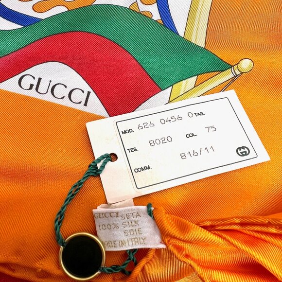 New - Gucci Silk  Scarf 34" Vibrant Colorful Flag orange red white green (48) - Picture 5 of 12
